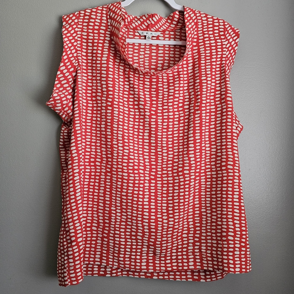 CAbi Women's Madeline Orange Cream Dot Blouse Flutter sleeve Business Casual